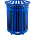 Global Industrial Outdoor Extra Heavy-Duty Slatted Steel Trash Can, 36 Gallon, 34"H, Blue
