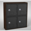 United Visual Cell Phone Locker, 4 Door, 12&quot; x 4&quot; x 13-1/2&quot;, Walnut/Black