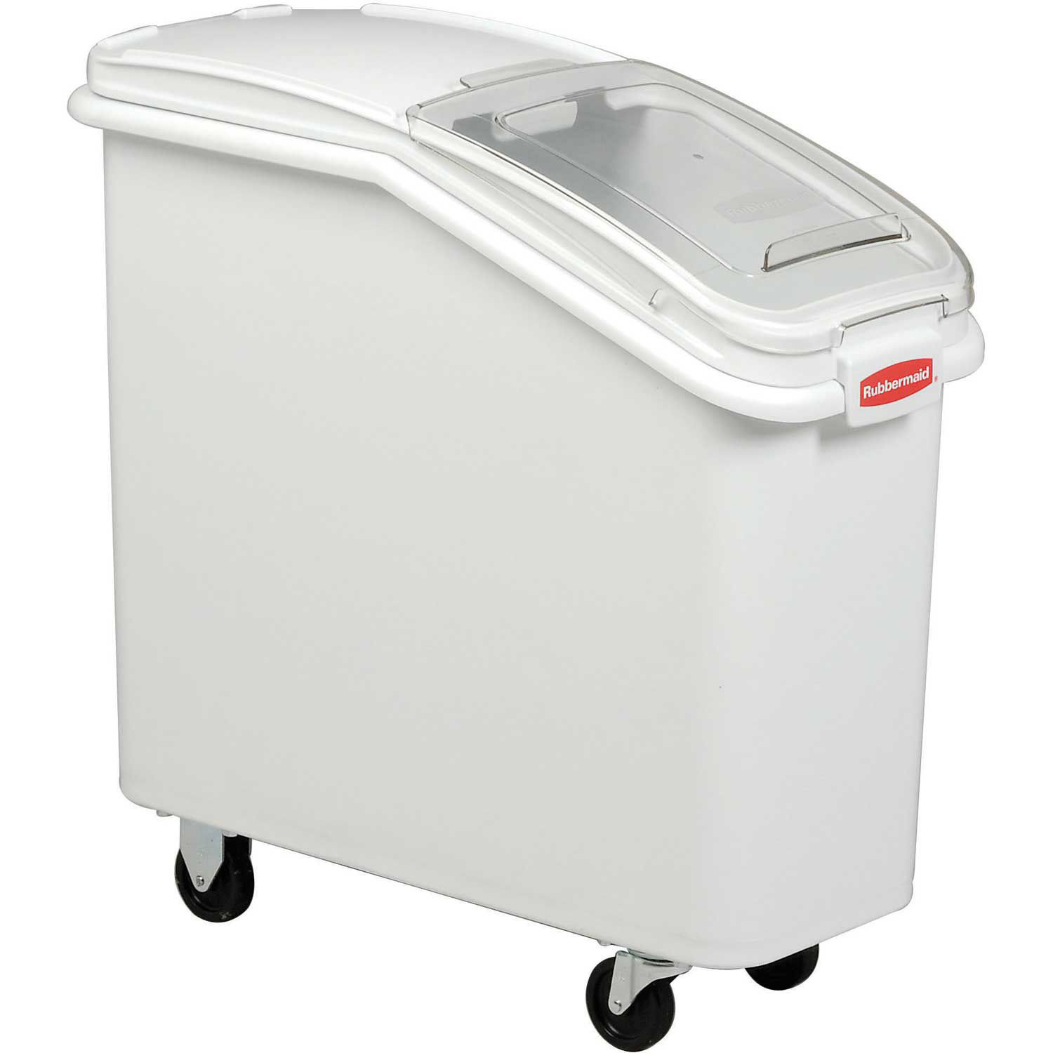 Rubbermaid 360088 2.8 Cu. Ft Plastic Bin Truck with Clear Lid & Scoop