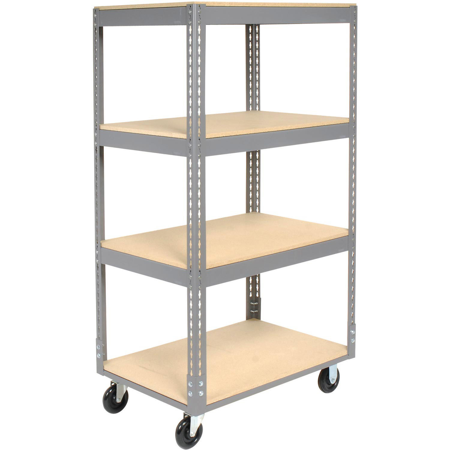 Easy Adjust Boltless 4 Shelf Truck, Wood Shelves, Polyurethane Casters ...