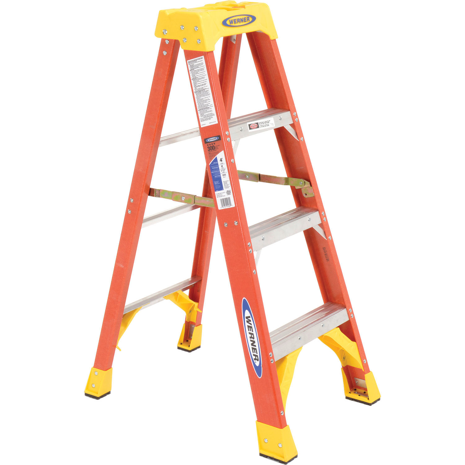 Werner 6204 4' Fiberglass Step Ladder w/ Plastic Tool Tray 300 lb. Cap