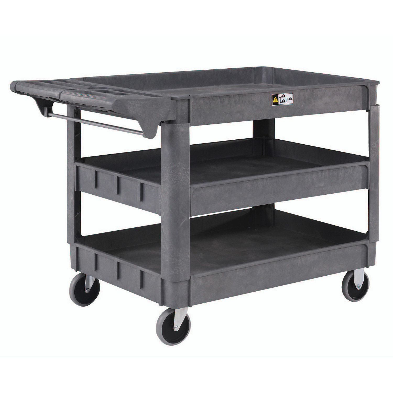 Large Deluxe 3 Shelf Plastic Cart, 5" Rubber Casters, 46"L x 25"W x 33