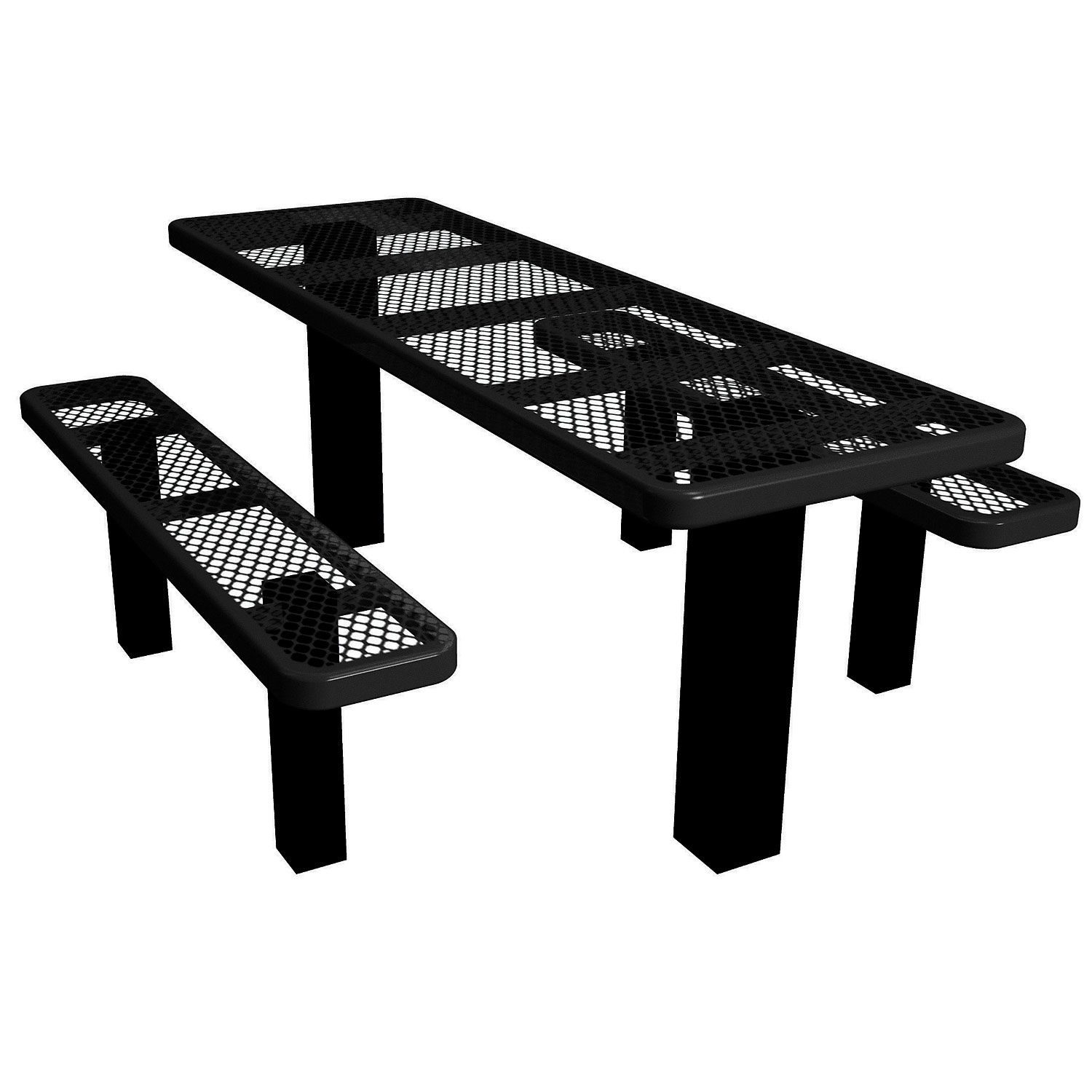 96" Rectangular Picnic Table, Expanded Metal, Permanent, Black | eBay