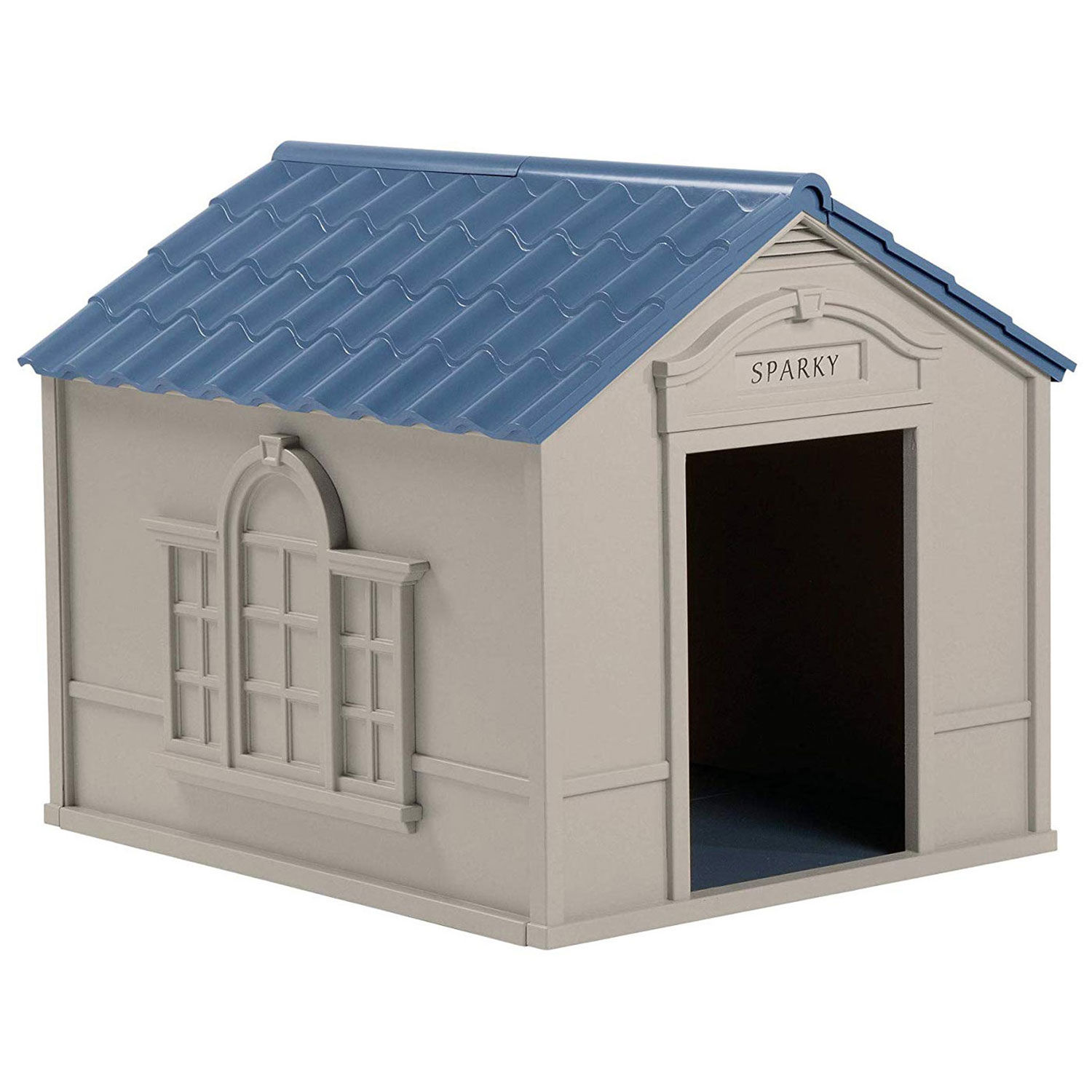 Suncast Large Dog House, Light Taupe With Blue Roof eBay