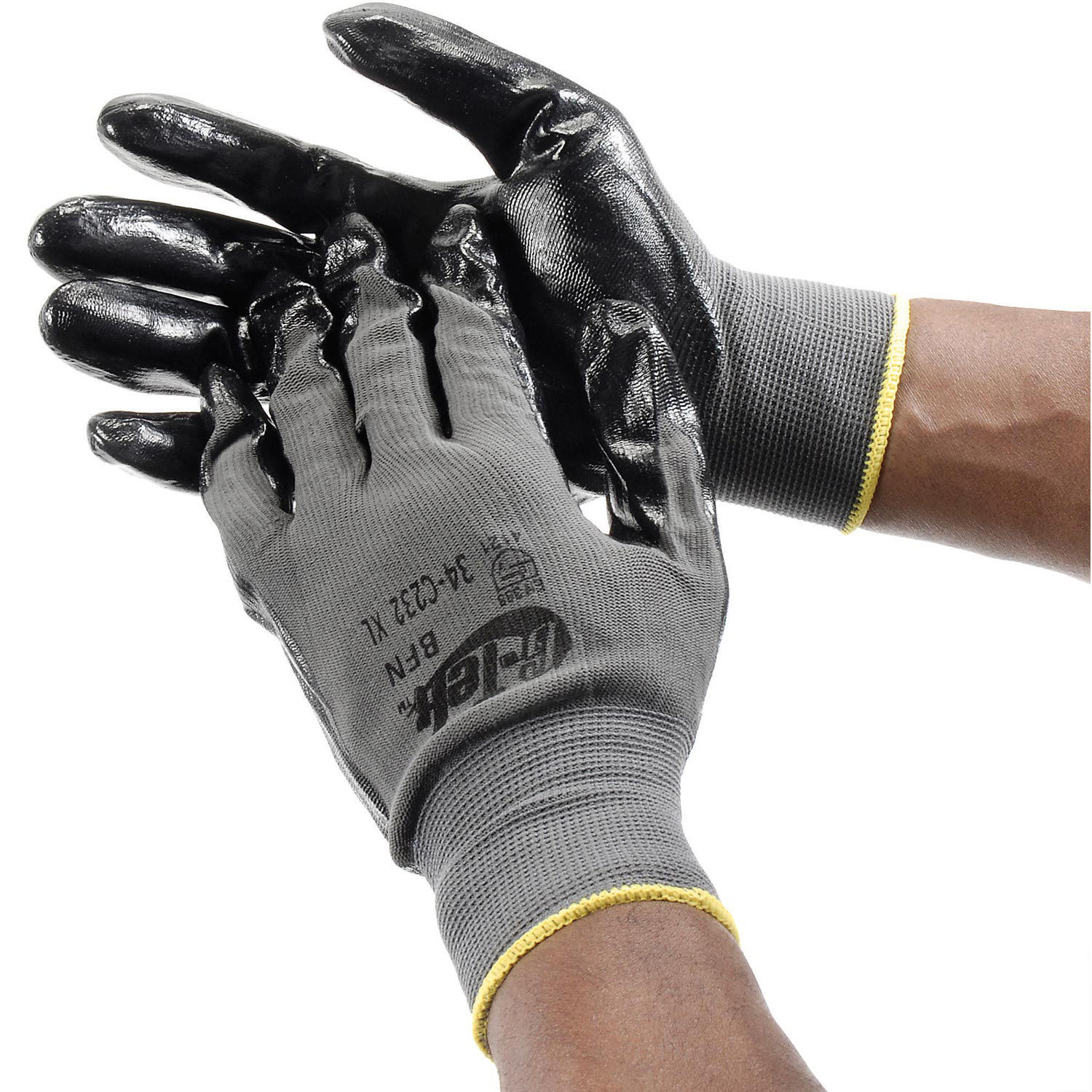 PIP GTek® Nitrile Coated Nylon Grip Gloves, Black/Gray, Large, 12