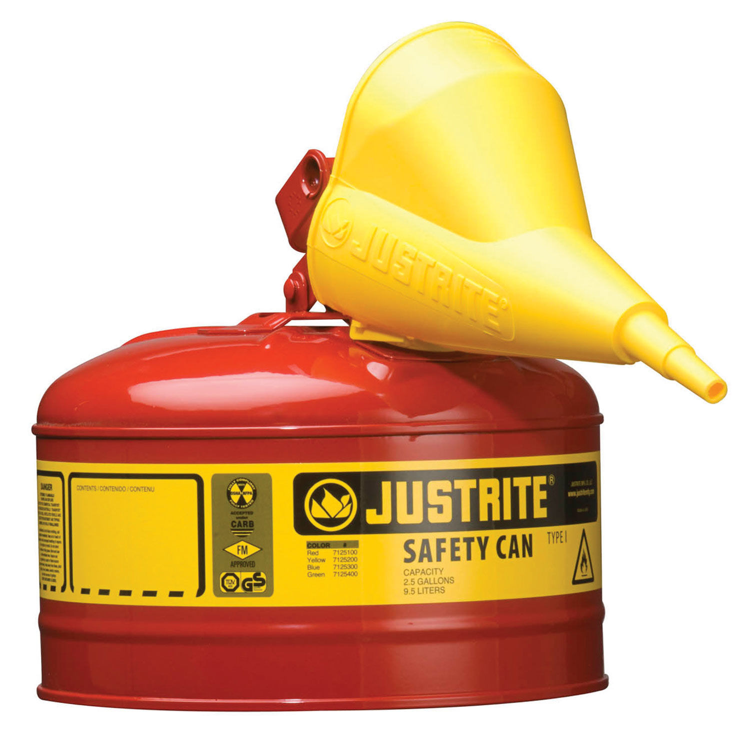 Galvanized Steel Type I Yellow Safety Can Justrite 7120200 2 Gallon