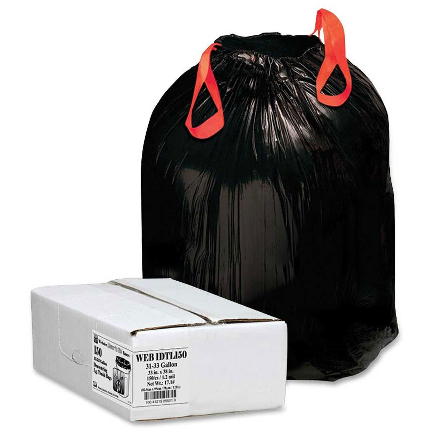 Webster Bulk Outdoor Drawstring Trash Bags, Black, 33 Gallon, 1.2 Mil ...