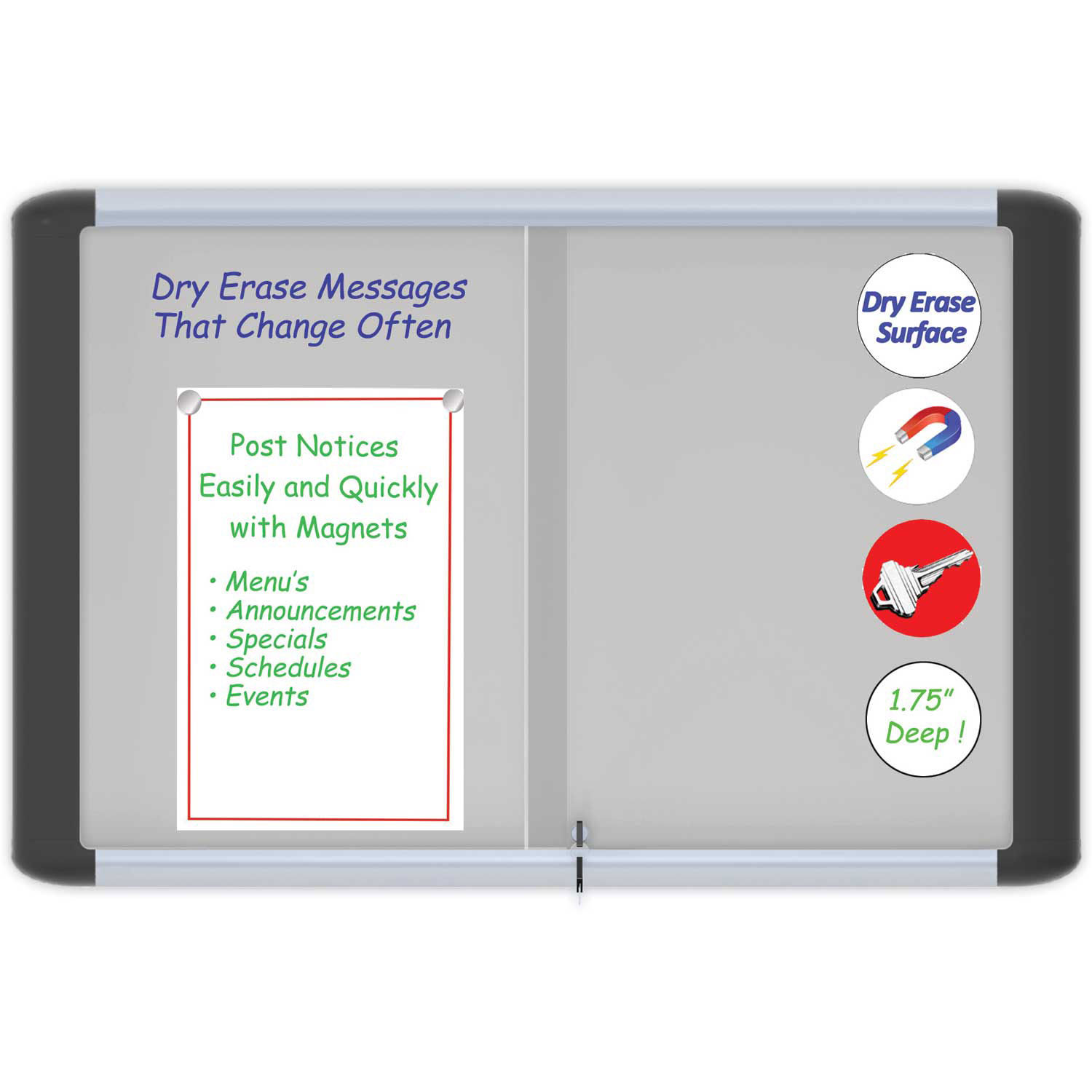 MasterVision Dry Erase Enclosed Board, Sliding Doors, 36"W x