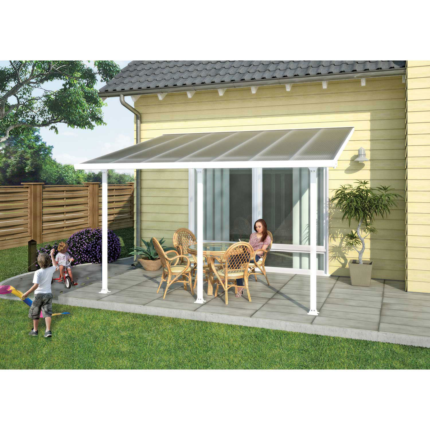 Palram, Feria Patio Cover Kit, 28'L x 13'W, Clear Panel, White Frame