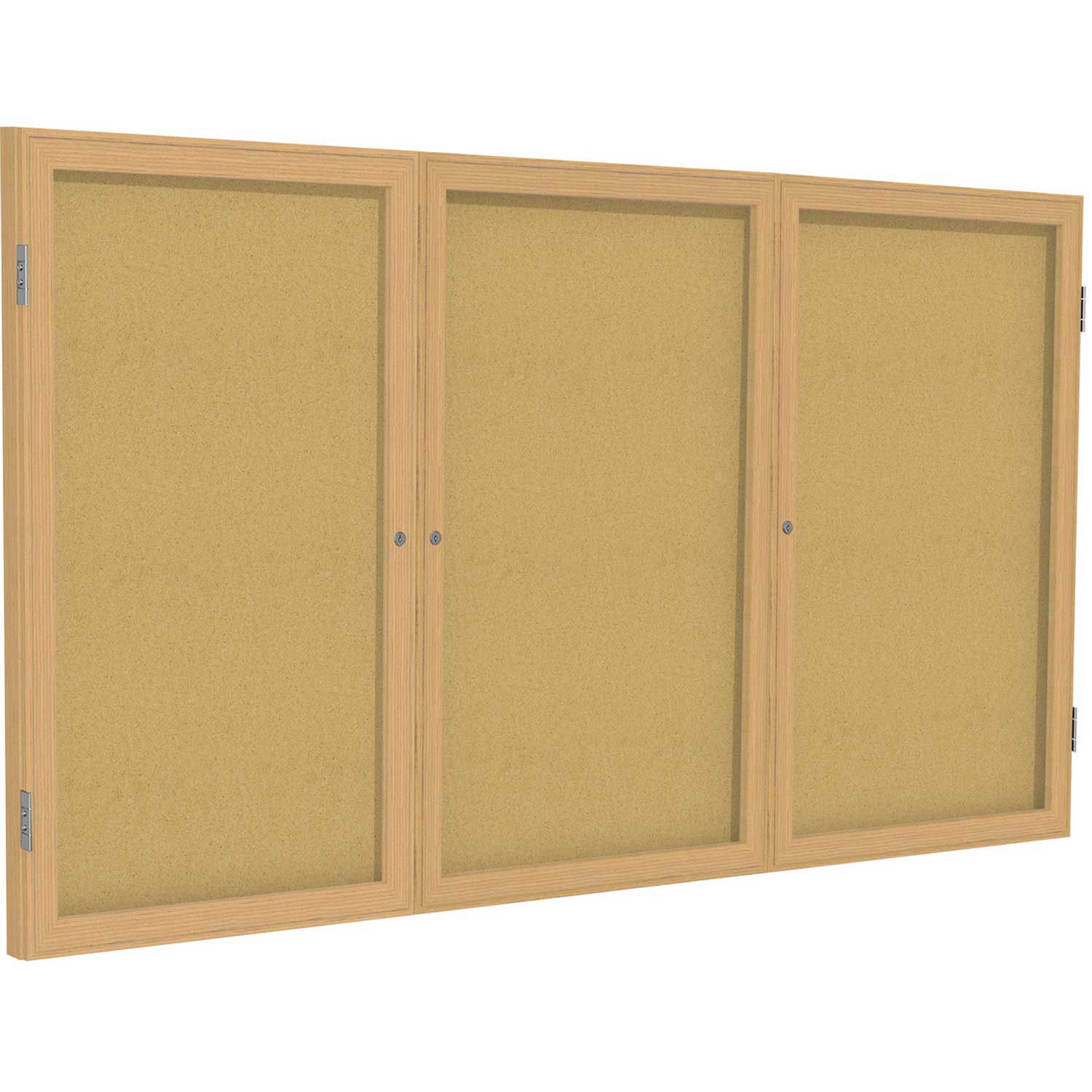 Ghent® 3 Door Enclosed Bulletin Board, Oak Frame, 72"W x 36"H