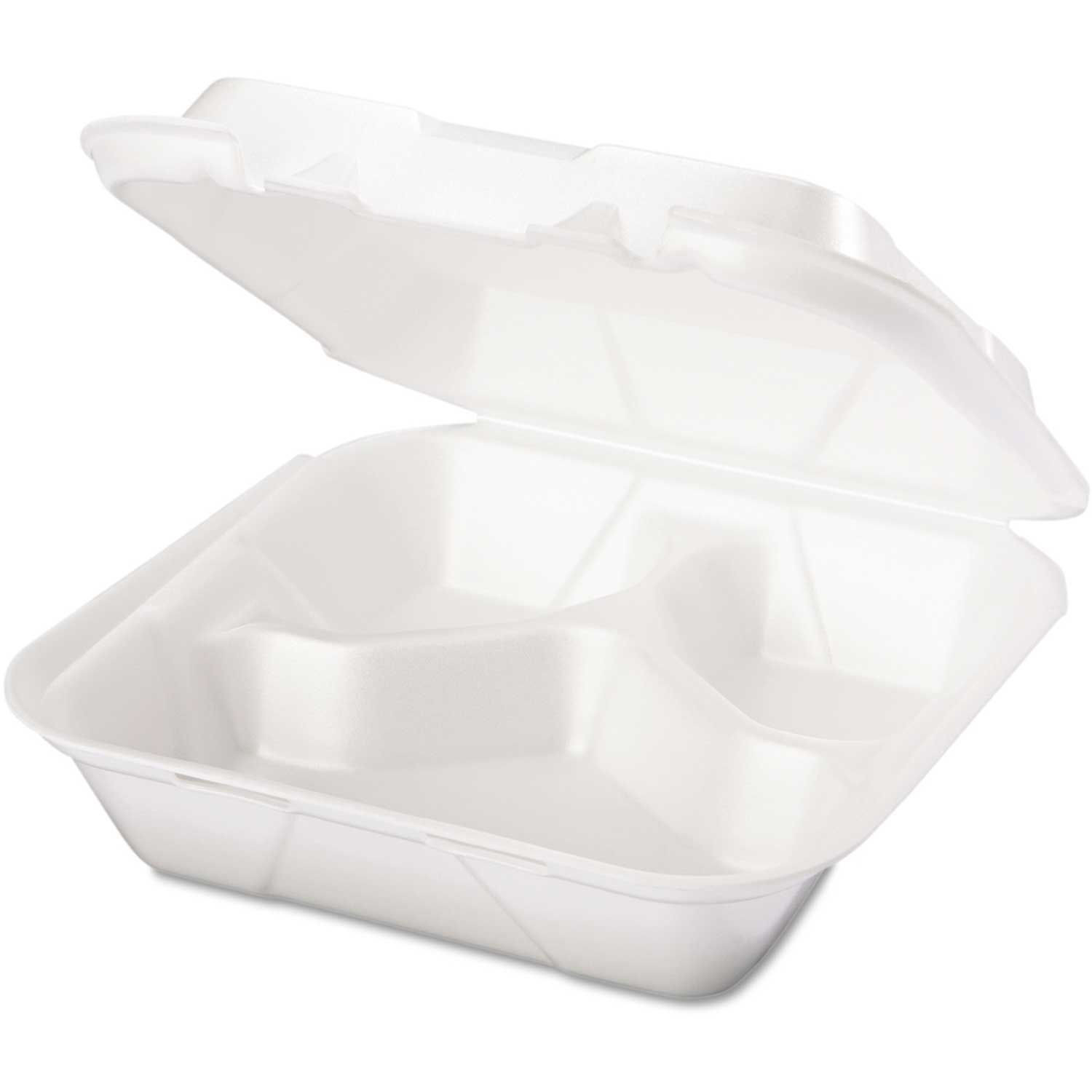 Hinged Lid Foam Food Container 81/4" x 8" x 3" 3 Compartment 200