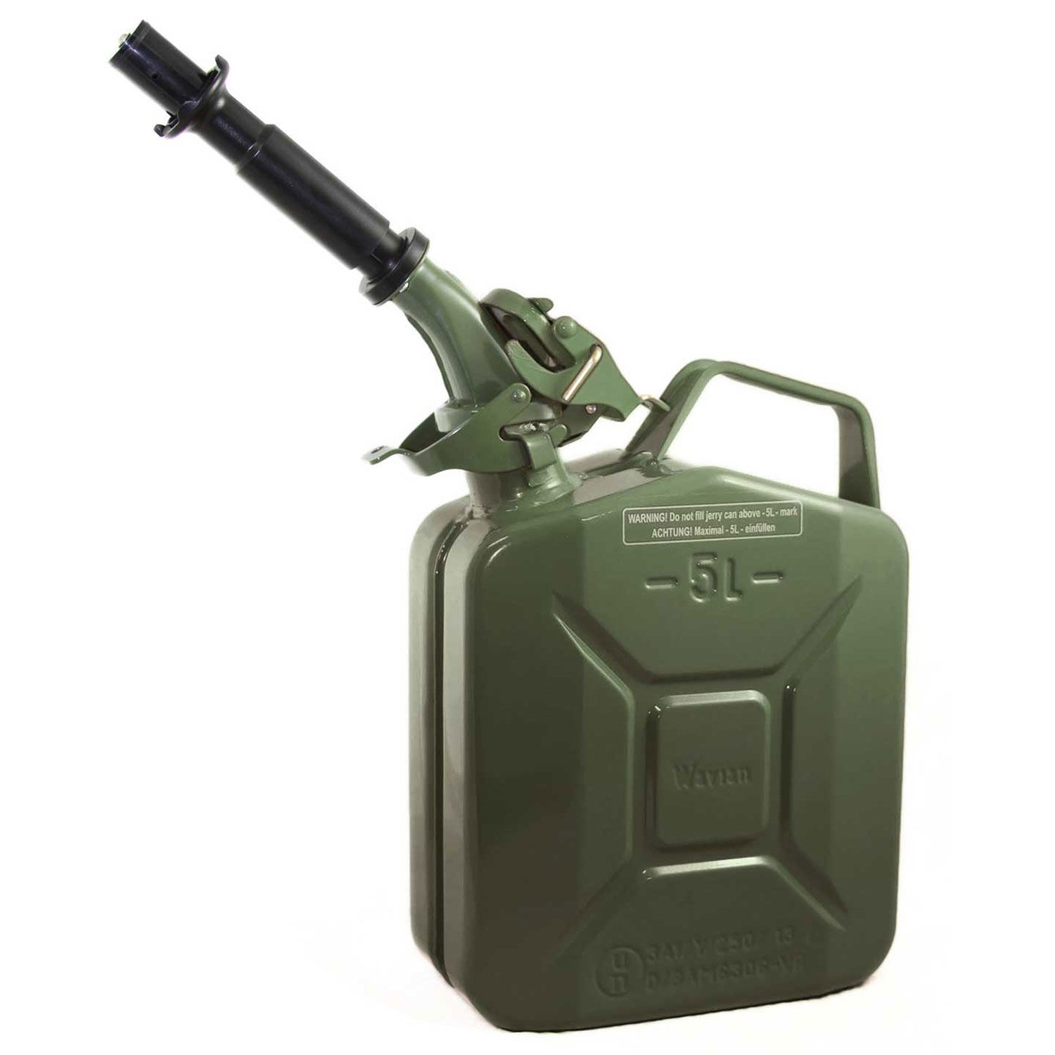 Wavian Jerry Can w/Spout & Spout Adapter, Green, 5 Liter/1.32 Gallon