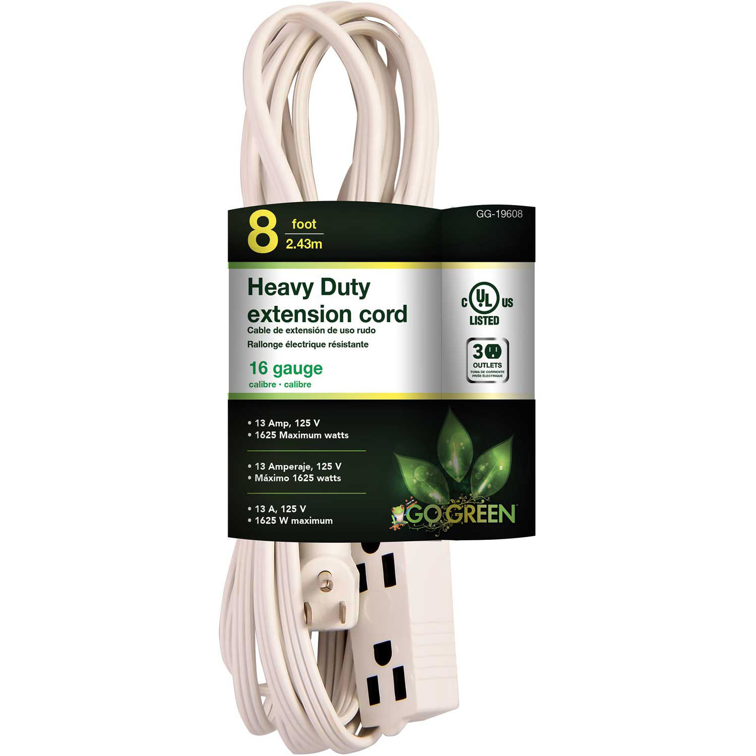 16/3 SJT 3 Outlet 8' Extension Cord Right Angle Plug eBay