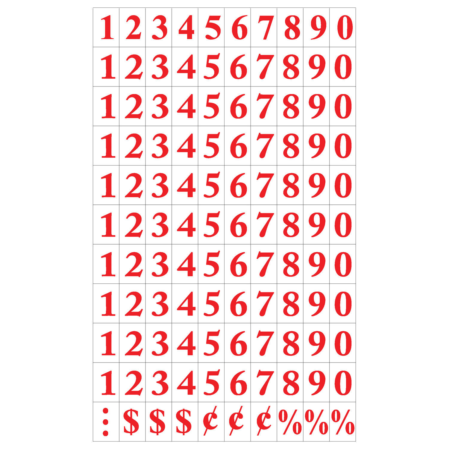 MasterVision Numbers, Red on White 560375065740 eBay