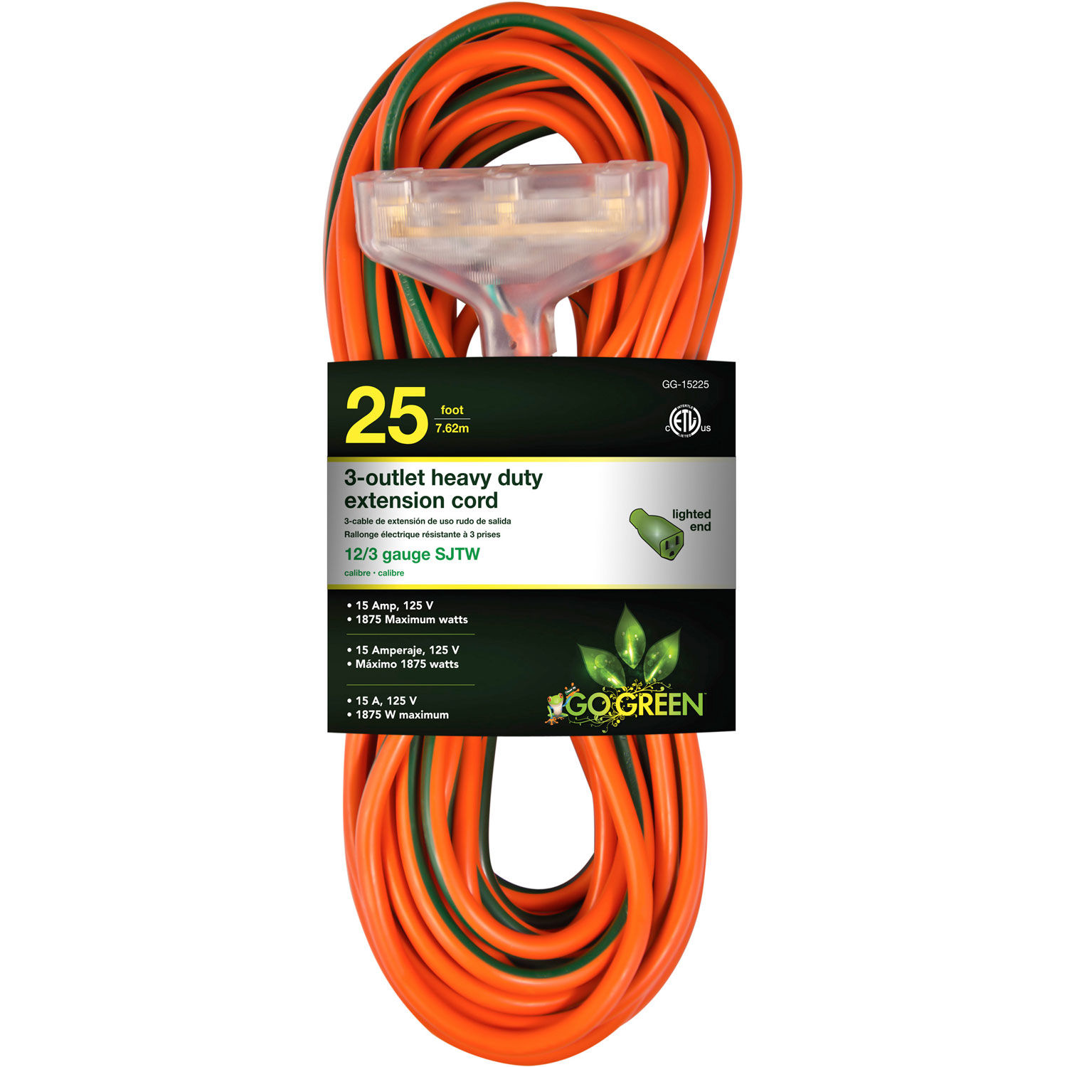 12/3 25' 3Outlet Heavy Duty Extension Cord, Lighted End eBay