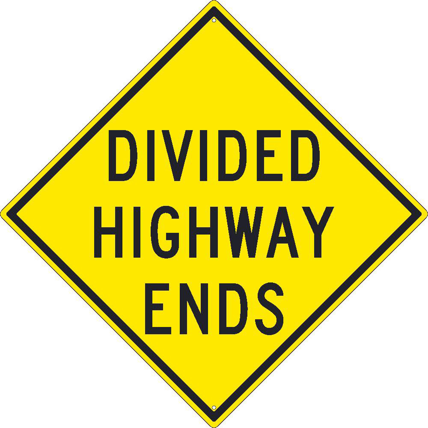 Warning speed up. Divided Highway. Divided Highway sign. Divided Highway ends ahead. Divide sign.