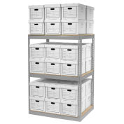 Record Storage Rack With 36 Boxes, 42"W x 30"D x 60"H, Gray