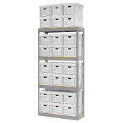 Record Storage Rack With 24 Boxes, 42"W x 15"D x 84"H, Gray