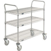Nexel Wire Shelf Utility Cart With Brakes, 3 Shelves, 800 Lb. Capacity, 36x18x38