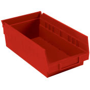 Global Industrial Nestable Shelf Storage Bin, Plastic, 6-5/8"W x 11-5/8" D x 4"H, Red - Pkg Qty 12