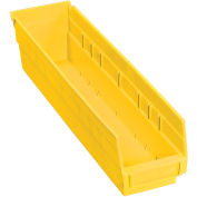 Nestable Shelf Bin, Plastic, 4-1/8"W x 17-7/8"D x 4"H, Yellow - Pkg Qty 12