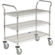 Wire Utility Cart, 3 Shelves, 800 Lb. Capacity, 48"L x 24"W x 38"H