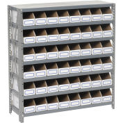 Open Bin Shelving w/7 Shelves & 48 White Bins, 36x18x39