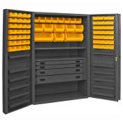 Durham Heavy Duty Work Bin Cabinet DCBDLP724RDR Deep Pocket Door - 4 Drawers 72 Yellow Bins 48x24x78