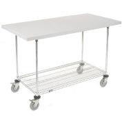 Mobile Workbench with Wire Rack, Plastic Laminate Square Edge, 60"W x 30"D, Chrome