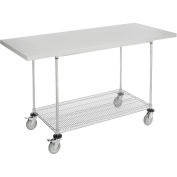 Mobile Workbench with Wire Rack, Plastic Laminate Square Edge, 72"W x 30"D, Chrome