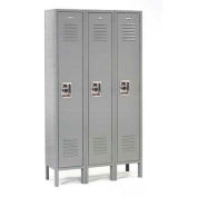 Single Tier Locker, 12x15x60, 3 Door Ready To Assemble, Gray