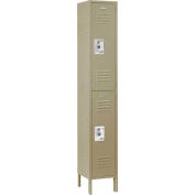 Double Tier 2 Door Locker, 12"Wx12"Dx36"H, Tan, Unassembled, 78"H Overall