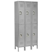 Double Tier Locker, 12x15x36, 6 Door Unassembled, Gray