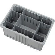 Plastic Dividable Grid Container, 16-1/2"L x 10-7/8"W x 8"H, Gray - Pkg Qty 8