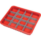 Plastic Dividable Grid Container, 22-1/2"L x 17-1/2"W x 3"H, Red - Pkg Qty 6