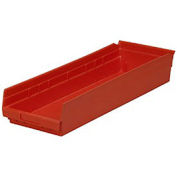 Plastic Shelf Bin Nestable 8-3/8"W x 23-5/8" D x 4"H Red - Pkg Qty 6