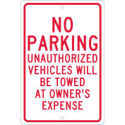 NMC TM12H Aluminum Sign, No Parking Unauthorized Vehicles, .063" Thick