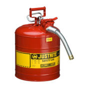 Justrite 7250130 Type II AccuFlow Steel Safety Can, 5 Gallon, With 1" Metal Hose