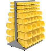 Double-Sided Mobile Rack with (100) Blue Bins, 36x25-1/2x55
