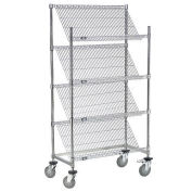 Nexel Chrome Slant Wire Shelving Truck, 4 Shelves With Brakes, 48"W x 24"D x 69"H