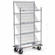 Nexel Chrome Slant Wire Shelving Truck, 4 Shelves With Dolly Base, 36"W x 24"D x 70"H
