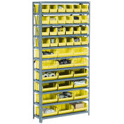 Open Bin Shelving w/8 Shelves & 28 Yellow Bins, 36x12x73