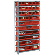 Open Bin Shelving w/8 Shelves & 28 Red Bins, 36x12x73