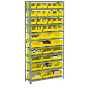 Open Bin Shelving w/8 Shelves & 21 Yellow Bins, 36x18x73