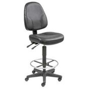 Leather Stool - Operator Synchro Mechanism - 360° Footrest, Black