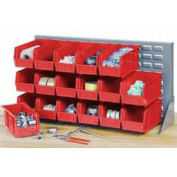 Louvered Bench Rack with (18) Red Premium Stacking Bins, 36x15x20