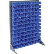 Louvered Bin Rack With (96) Blue Stacking Bins, 35"W x 15"D x 50"H