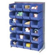 Louvered Bin Rack With (24) Blue Stacking Bins, 35"W x 15"D x 50"H
