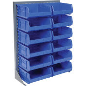 Louvered Bin Rack With (12) Blue Stacking Bins, 35"W x 15"D x 50"H
