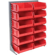 Louvered Bin Rack With (12) Red Stacking Bins, 35"W x 15"D x 50"H